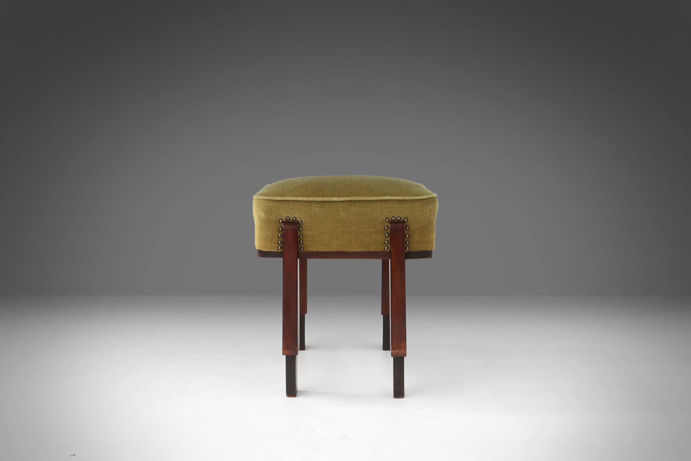 3 Elegant art deco stool /pouf with green upholstery, France 1930sthumbnail